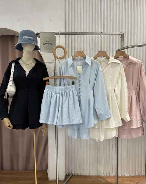 MATINEE Button Down Lace Shirt With Short Sets